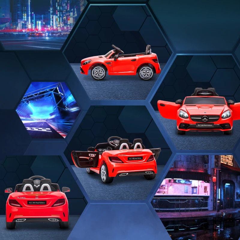 AIYAPLAY Coche Eléctrico para Niños de +3 Años Mercedes SLC 300 con Batería 12V Mando a Distancia Faros LED Bocina Música Rojo