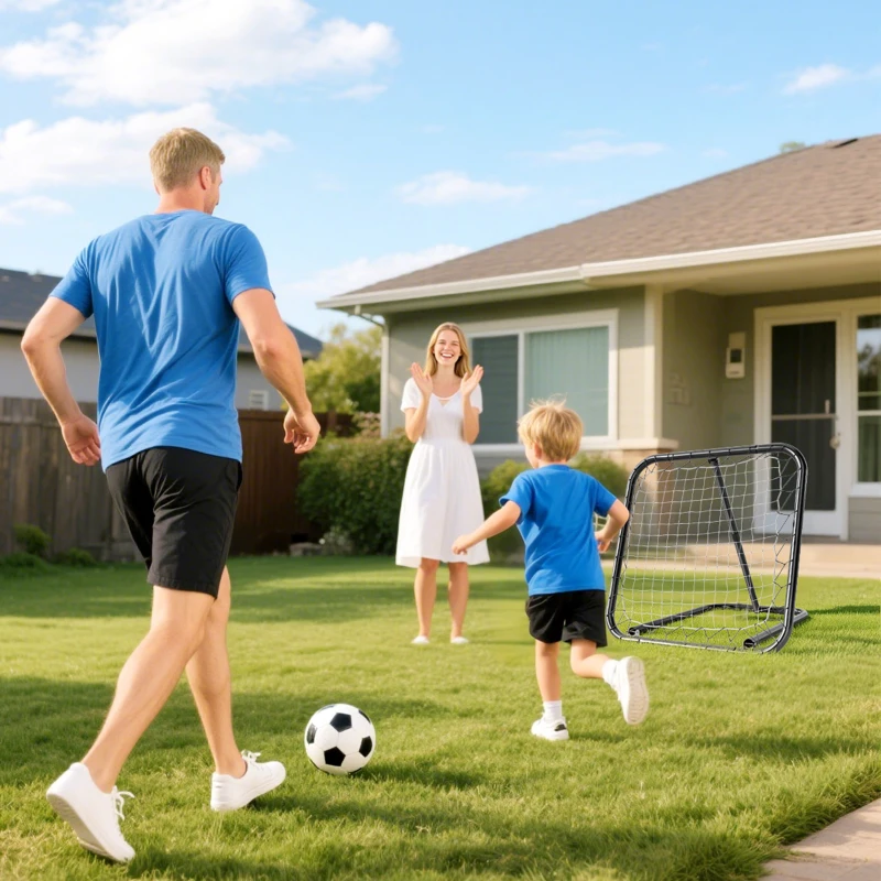 HOMCOM Filet de rebond de football rebondisseur de football ajustable pliable portable 4 piquets de fixations au sol filet de PE noir blanc 78 x 84 x 78 cm