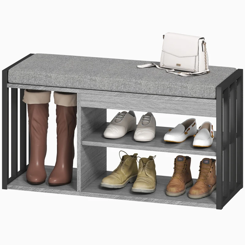 HOMCOM Étagère à Chaussures avec Banc, Étagère à Chaussures pour Couloir, Meuble à Chaussures avec Design à 3 Niveaux, pour Entrée, Salon, Chambre, Gris