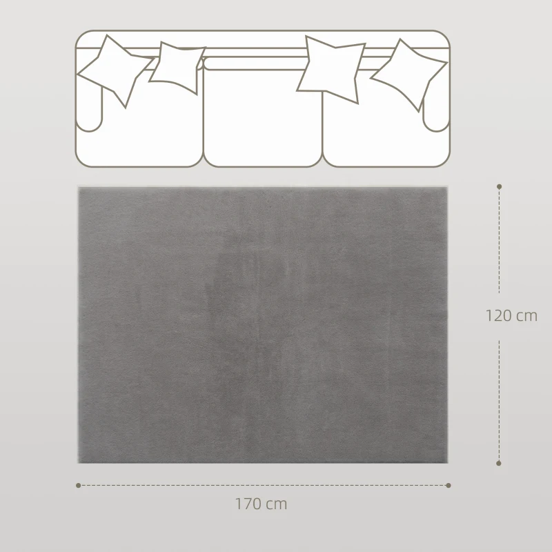 HOMCOM Tappeto Salotto 120x160 cm Lavabile in Lavatrice Pelo Lungo Stile Moderno Tappeto per Soggiorno Camera da Letto Grigio Chiaro
