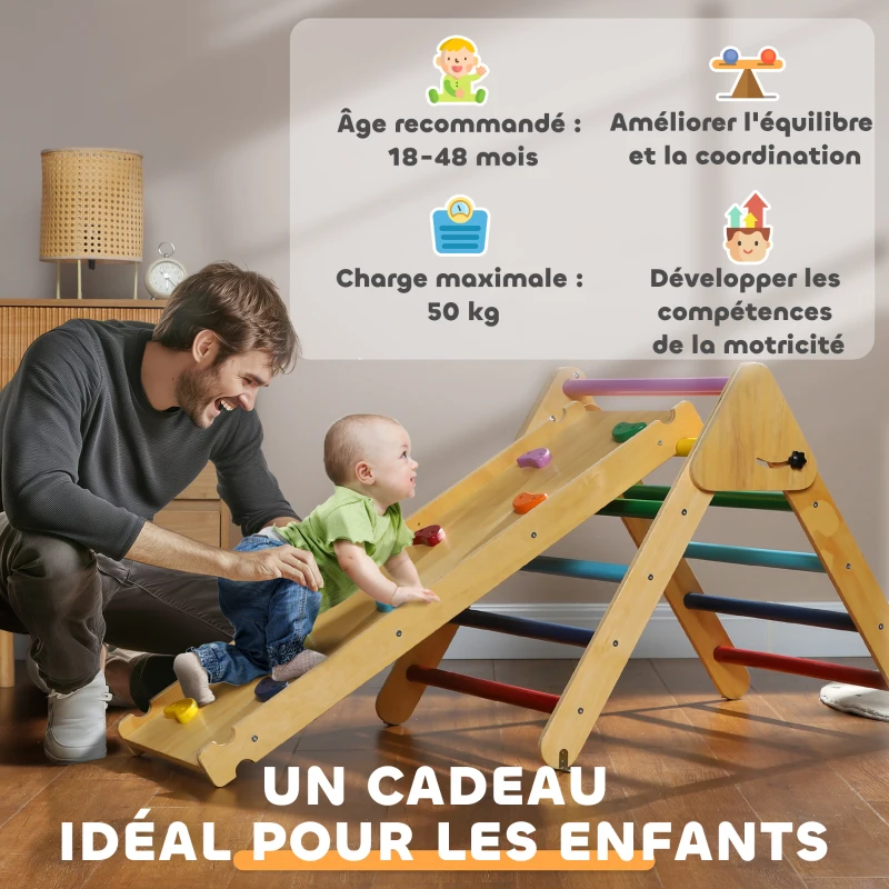 AIYAPLAY Triangolo arrampicata per bambini 3 in 1, rampa a doppia faccia per arrampicare e scivolare, carico 50 kg, 147x64,5x63 cm, multicolore
