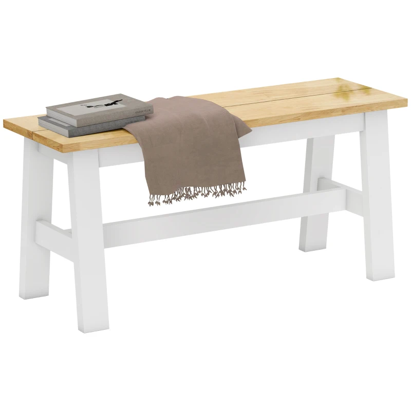 HOMCOM Panca per 2, Panca in finitura quercia, traversa stabilizzante, per Soggiorno, Sala da Pranzo, Ingresso, Legno di gomma, Bianco
