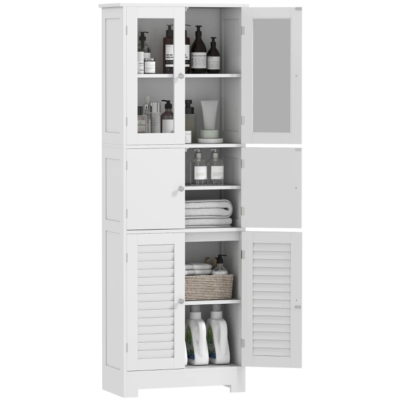 HOMCOM Mobile Colonna Bagno con 3 Armadietti e Ante in Vetro e a Persiana, 60x30x170.5cm, Bianco