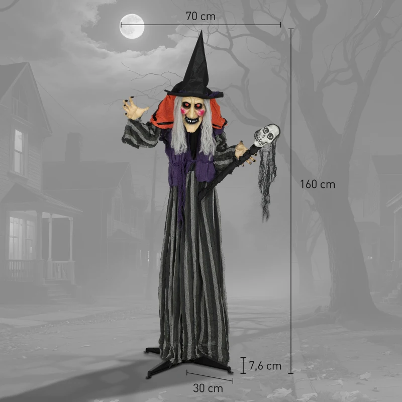 Outsunny 160 cm Halloween Dekoration Halloween Hexe mit LED-Lichter, Soundfunktion verstellbare Arme, Körper(m-3)