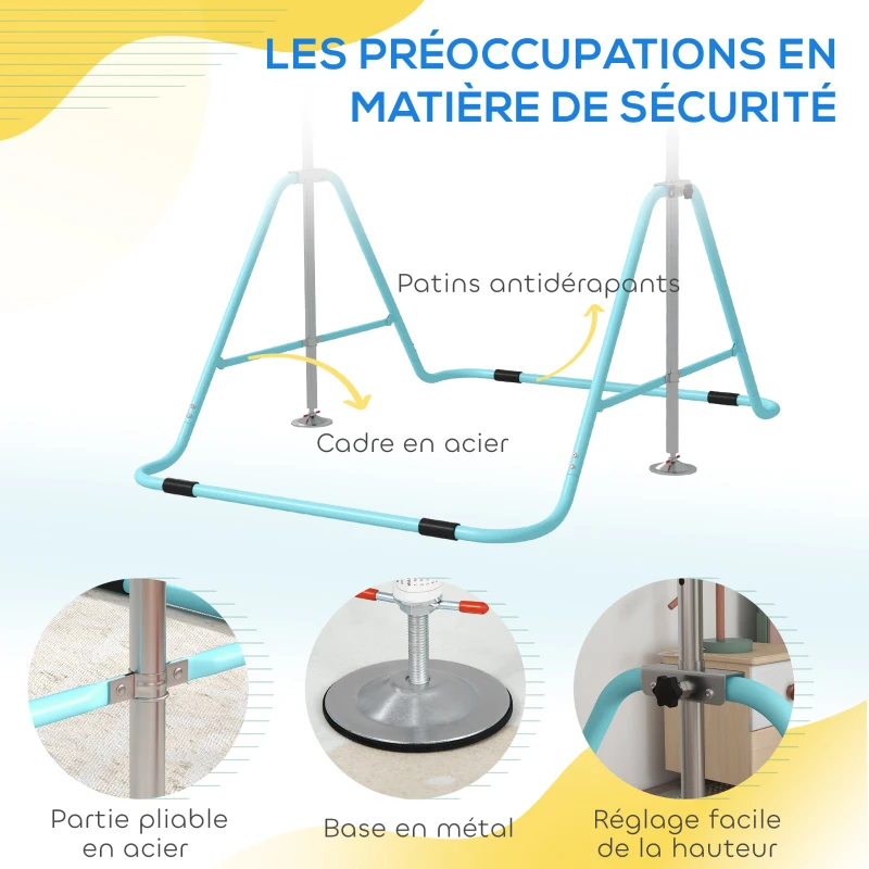 HOMCOM Barre fixe de gymnastique pour enfants pliante hauteur réglable de 88 à 128 cm vert