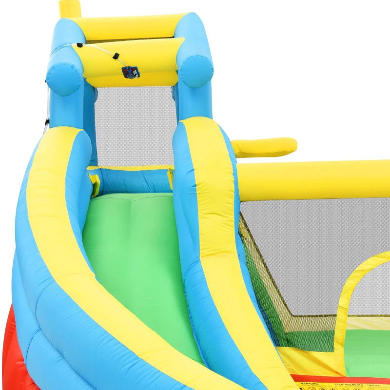 Castillo Hinchable Infantil 5 en 1 con Tobogán, Área de Salto, Piscina de Agua y Red de Fútbol, 364x315x239 cm, Azul