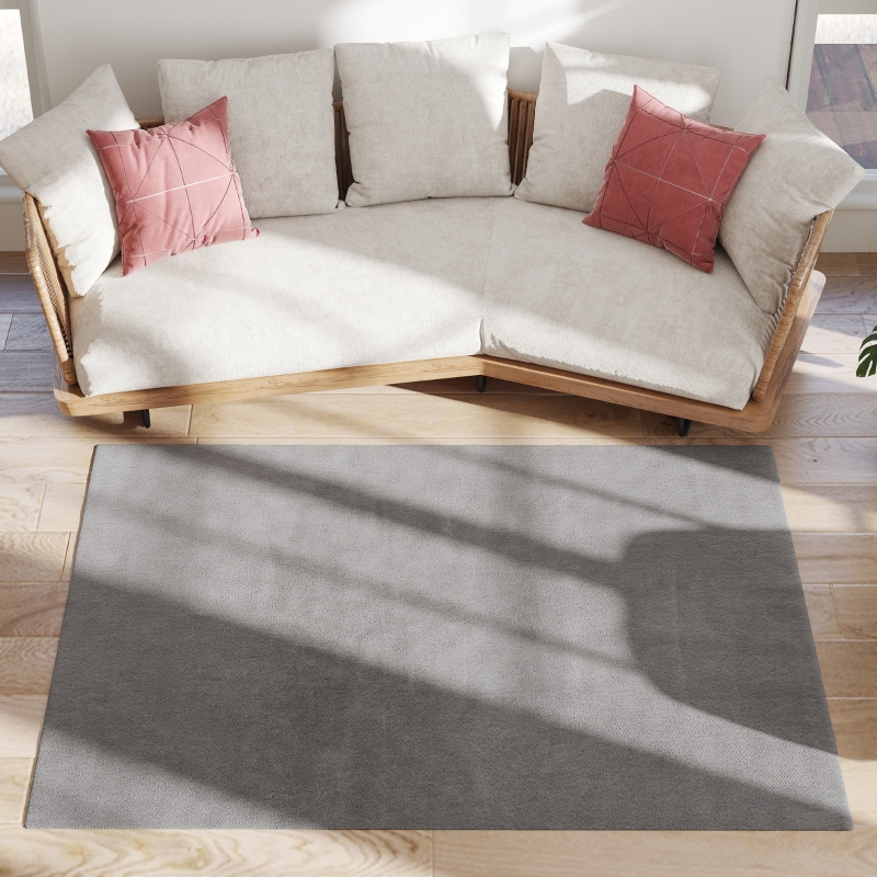 HOMCOM Teppich Wohnzimmer 160 x 120 cm Langflor Teppich, maschinenwaschbar, rutschfest, Kunstfell, Hellgrau