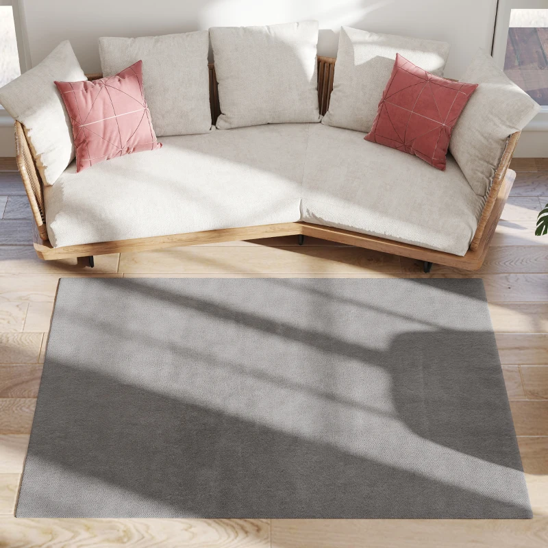 HOMCOM Teppich Wohnzimmer 160 x 120 cm Langflor Teppich, maschinenwaschbar, rutschfest, Kunstfell, Hellgrau