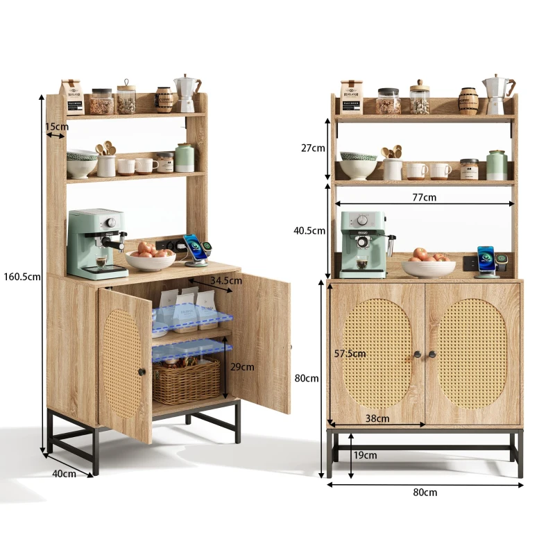 Buffet moderne, armoire avec portes doubles en rotin et espace de rangement, 80x40x160,5 cm , Couleur naturelle