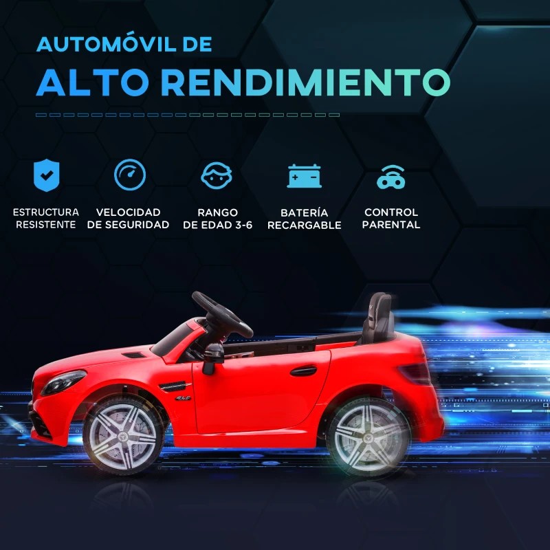 AIYAPLAY Coche Eléctrico para Niños de +3 Años Mercedes SLC 300 con Batería 12V Mando a Distancia Faros LED Bocina Música Rojo