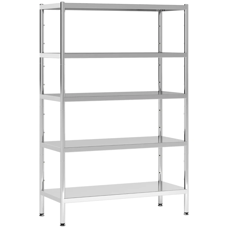 HOMCOM Étagère de Cuisine à 5 Niveaux Réglables sur 13 Hauteurs Différentes, en Acier Inoxydable, 91x40x139 cm, Argent