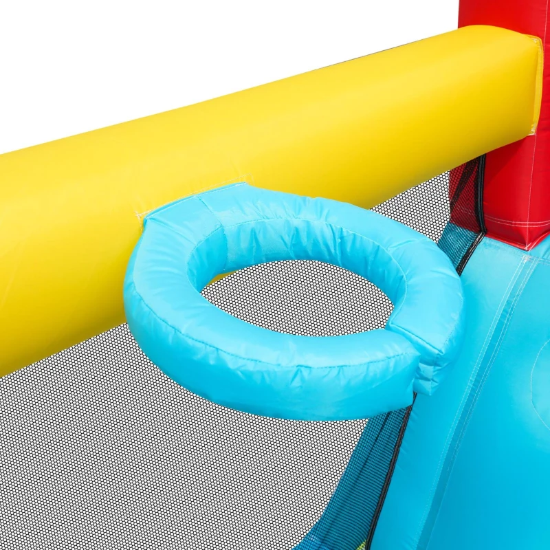 Château gonflable multifonctionnel avec toboggan aquatique, trampoline, panier de basket et pistolet à eau, pour utilisation sèche et humide, 460x343x190 cm, Orange