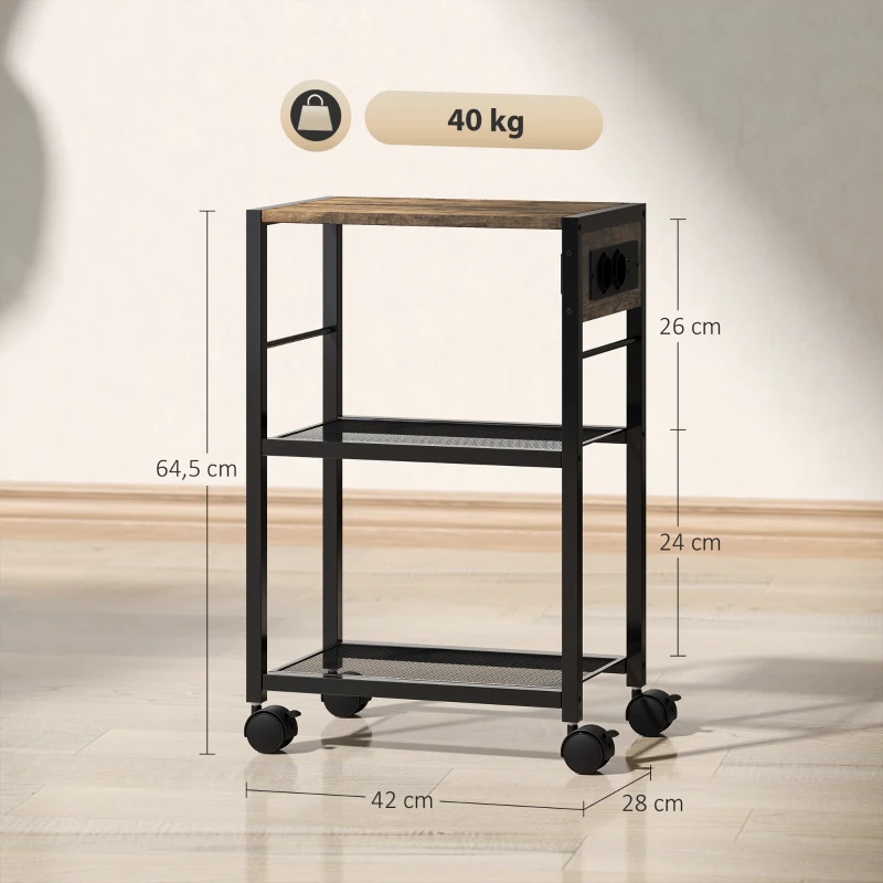 HOMCOM Soporte para Impresora Estante de Impresión con Ruedas, Enchufes, Puertos USB y USB-C hasta 40 kg Marrón Rústico