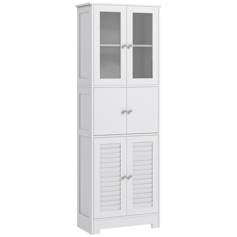 HOMCOM Mueble Auxiliar de Baño con 6 Puertas Estantes Ajustables Antivuelco Armario de Baño Moderno 60x30x170,5 cm Blanco