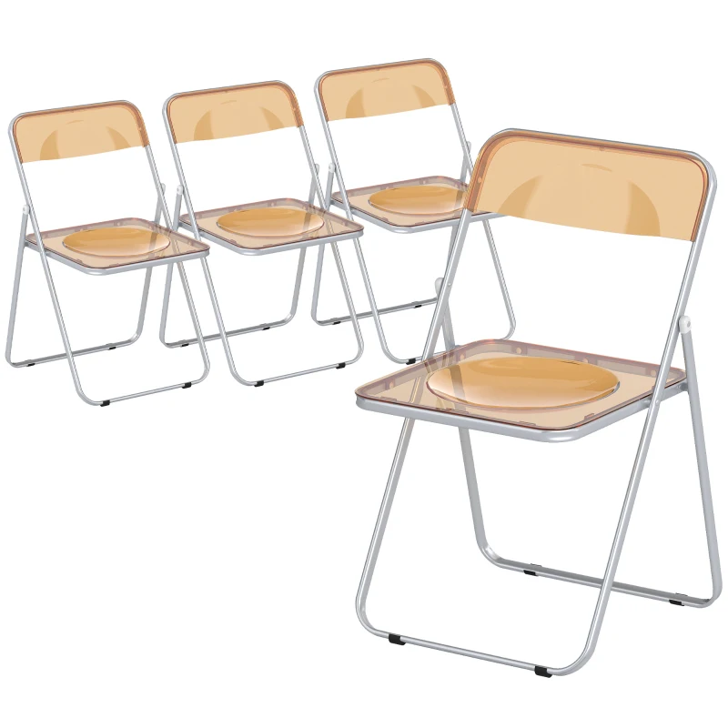 HOMCOM Set 4 Sillas Plegables que Ahorran Espacio para Sala de Estar y Eventos, Acero y Acrílico, Naranja