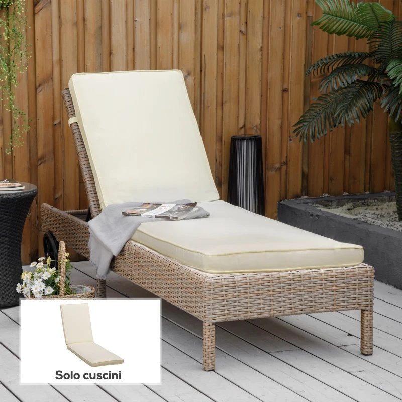 Outsunny Cuscino per Lettino Prendisole con Rivestimento Poliestere Sfoderabile, 188x53x8cm, Bianco Crema