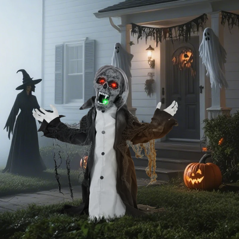 HOMCOM Halloweendeko, Skelett/Zombie, beweglich, Bewegungssensor, LEDs & Sounds, 75 cm(m-9)