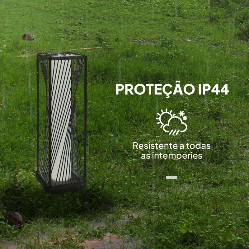 Outsunny Candeeiro Solar em Vime Sintético com Luzes LED Ligação e Desligação Automática Impermeável 22x22x77 cm Cinzento