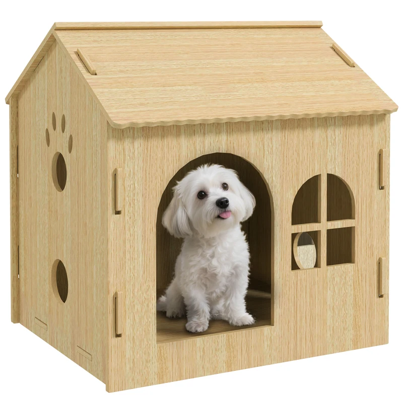 PawHut Casetta per Cani da Interni con Finestrella e Ingresso Anteriore, in Legno, 49.5x41x51 cm, color Rovere
