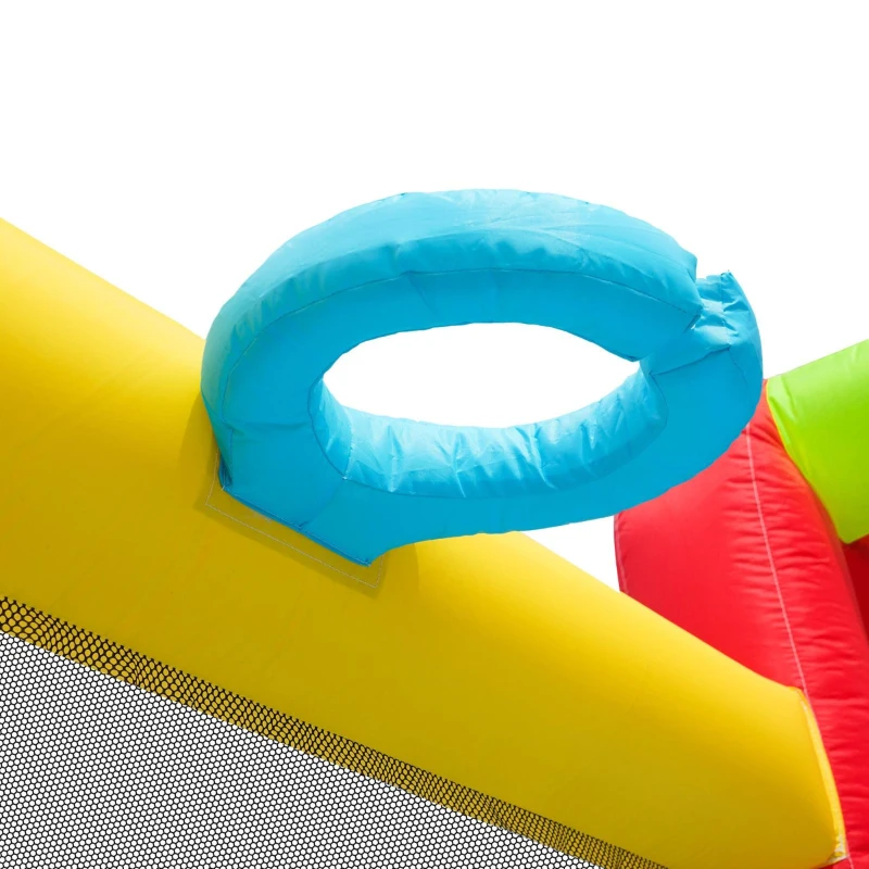 Chateau gonflable avec soufflerie, parc aquatique multifonctionnel et parc de trampolines pour enfants avec toboggan aquatique, panier de basket et mur d'escalade, 410x315x203 cm, Bleu