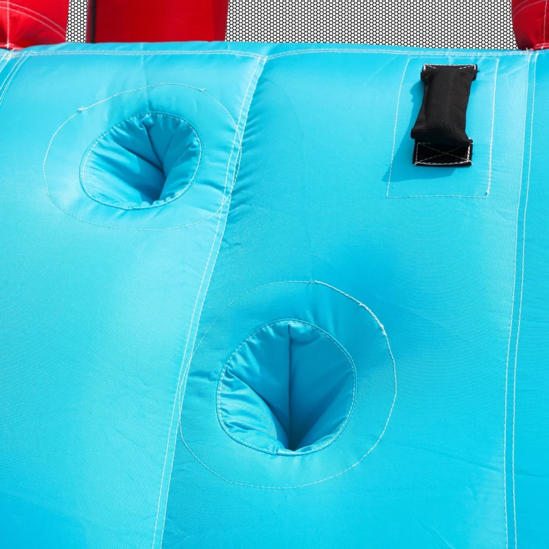 Chateau gonflable avec soufflerie, parc aquatique multifonctionnel et parc de trampolines pour enfants avec toboggan aquatique, panier de basket et mur d'escalade, 410x315x203 cm, Bleu