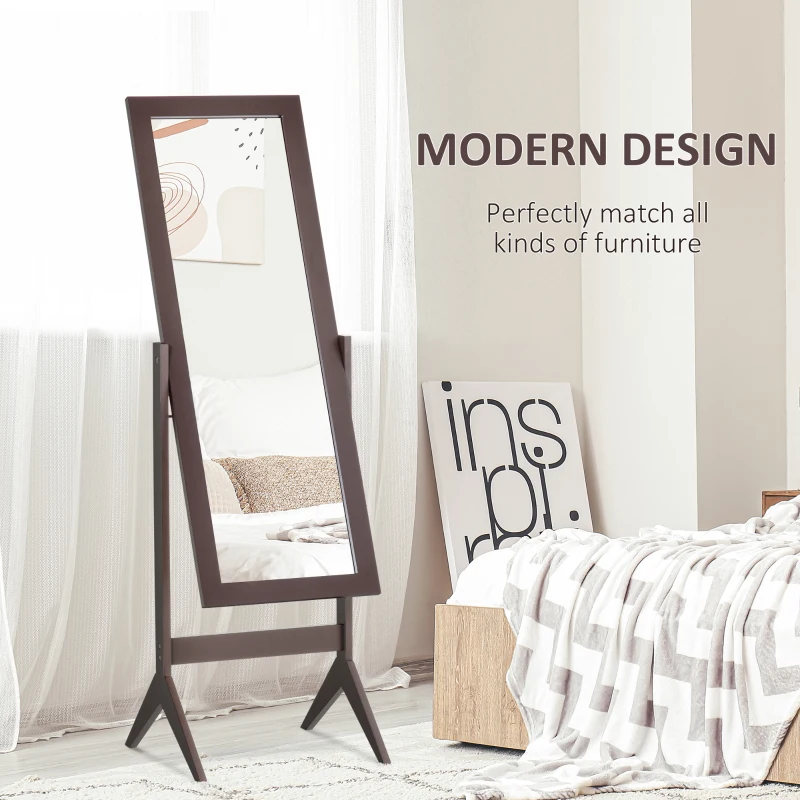 HOMCOM Full Length Mirror, Freestanding Dressing Mirror with Adjustable Angle for Bedroom, 148cm x 47cm, Brown