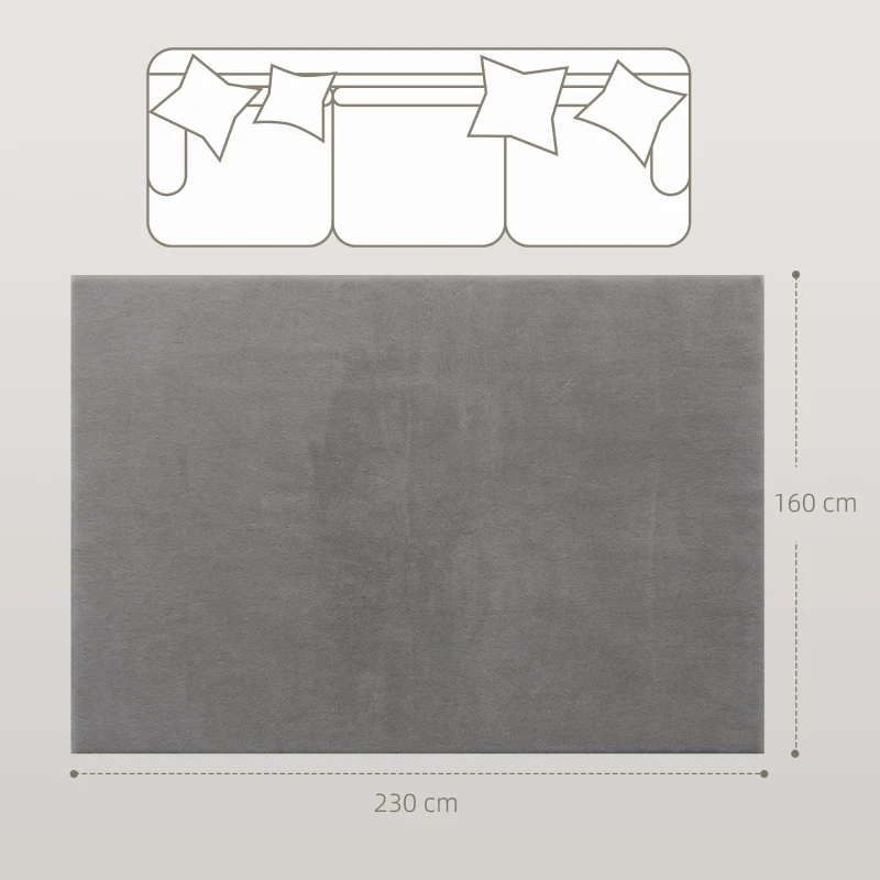 HOMCOM Alfombra Salón 160x230 cm Lavable en Lavadora Pelo Largo Estilo Moderno Tapete para Sala de Estar Dormitorio Gris Claro