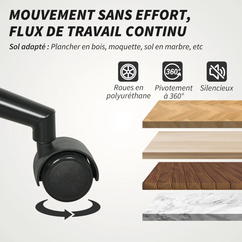 HOMCOM Chaise de bureau, fauteuil de bureau pivotante avec hauteur réglable, fonction de bascule, 61,5 x 65 x 91-101 cm, crème