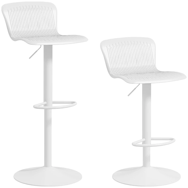 HOMCOM Conjunto de 2 Taburetes Altos de Cocina Giratorios con Respaldo y Altura Ajustable Carga 120 kg para Bar Salón Blanco