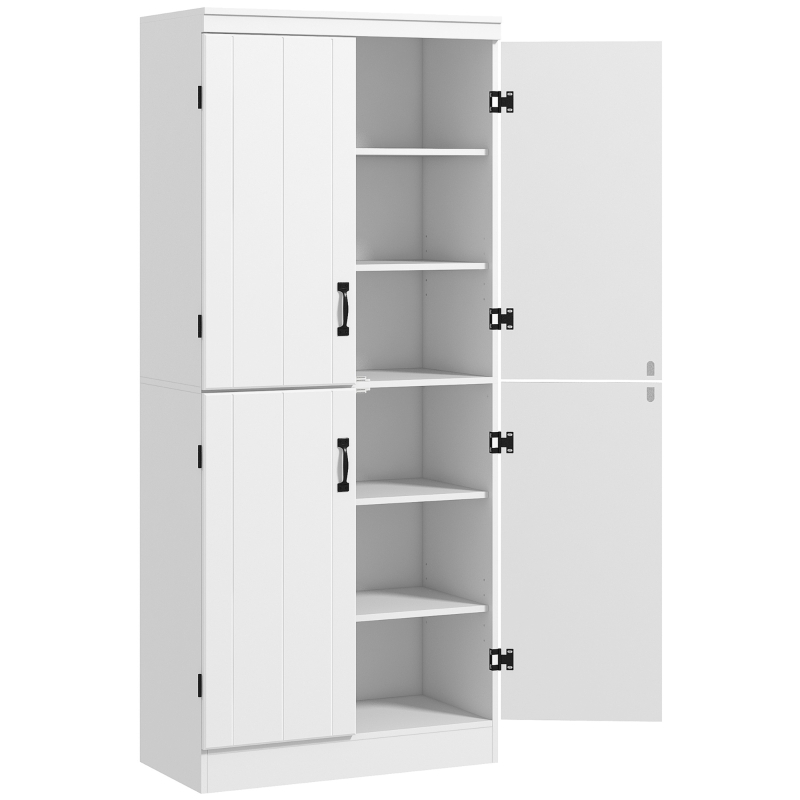 HOMCOM Aparador Alacena de Cocina con 4 Puertas y 6 Estantes Mueble Auxiliar de Estilo Moderno 76x40x176,7 cm Blanco