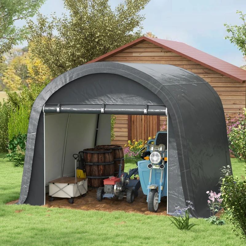 Outsunny Opslagtent 3x3m, Stalen Frame en Grote Deuren voor Warenhuis en Industrie Grijs(m-10)