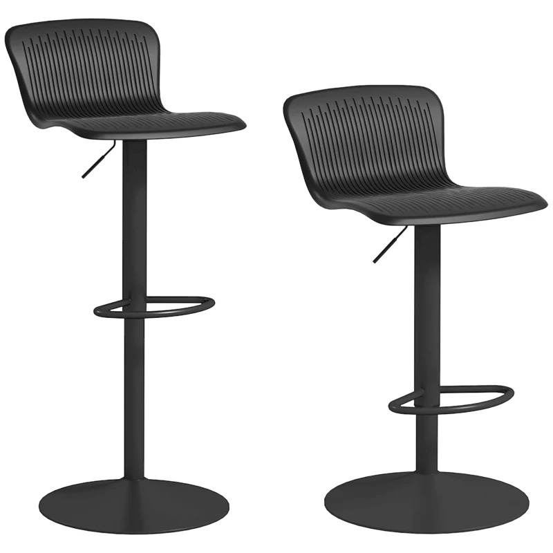 HOMCOM Conjunto de 2 Taburetes Altos de Cocina Giratorios con Respaldo y Altura Ajustable Carga 120 kg para Bar Salón Negro