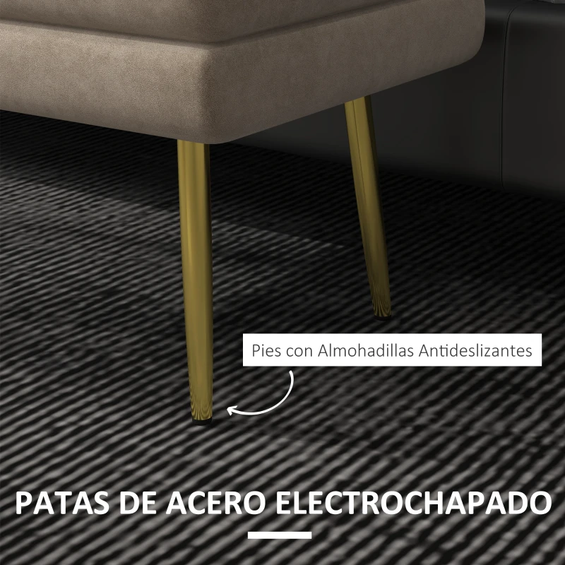 HOMCOM Banco de Almacenaje para Dormitorio 30L Tapizado en Terciopelo Pie de Cama con Patas de Acero 79,5x37,5x43 cm Beige