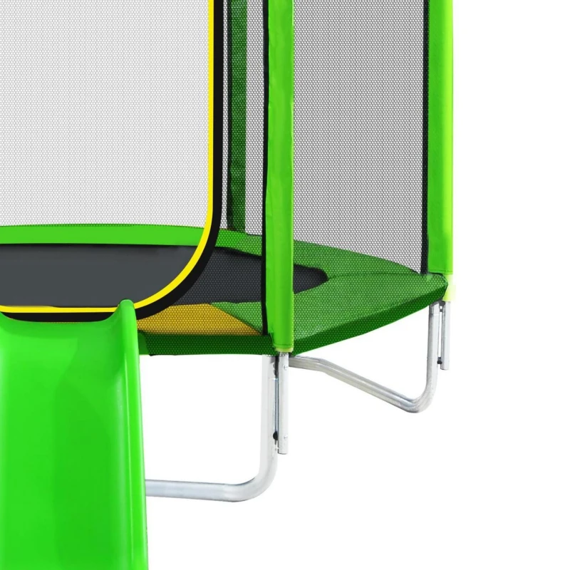 Trampoline pour enfants Ø 213 cm avec toboggan, échelle, filet, double porte et poteaux rembourrés, Vert(m-7)
