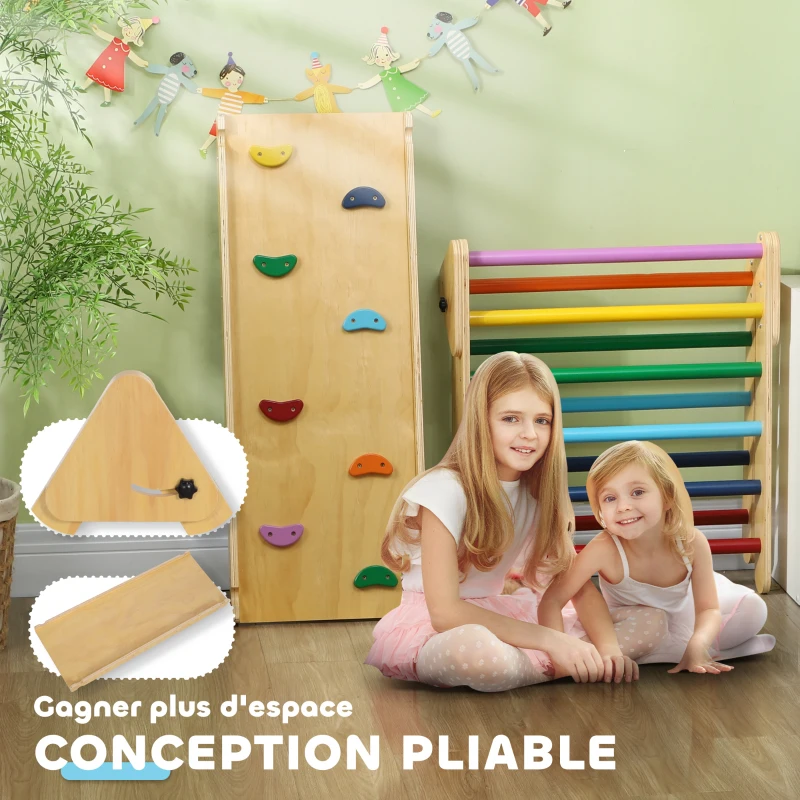 AIYAPLAY Triangle escalade enfants 3 en 1, rampe double-face pour grimper et glisser, charge 50 kg, 147x64,5x63cm, multicolore