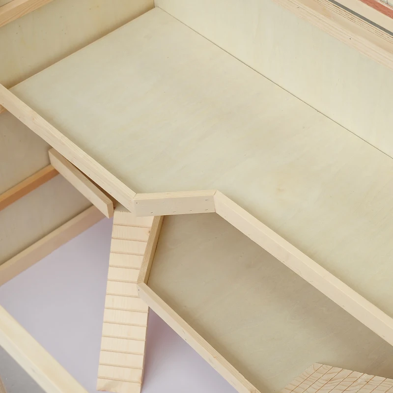 PawHut hamsterkooi, knaagdierenkooi, muizenkooi met trappetjes, drie verdiepingen massief hout PVC naturel(m-9)