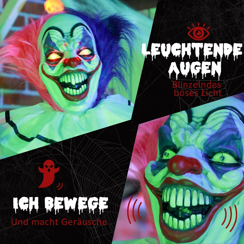 HOMCOM Grusel-Clown Halloween-Dekoration, beweglich, Lach-Funktion, Pink+Lila(m-5)