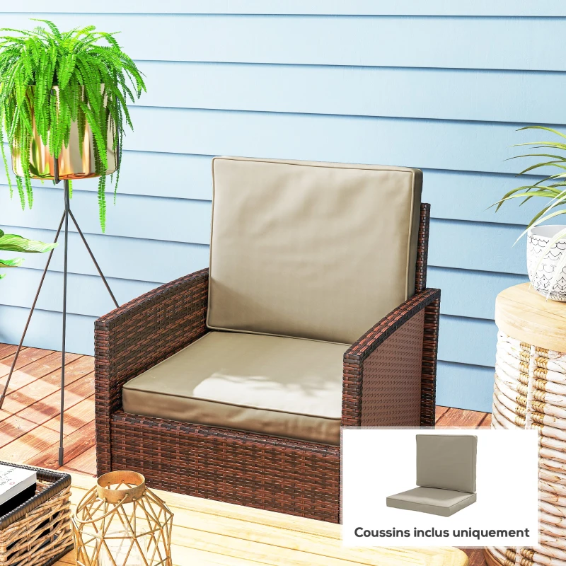 Outsunny Lot de 2 coussins de chaise coussins d'assise déhoussables coussins matelassé rembourré mousse polyester kaki