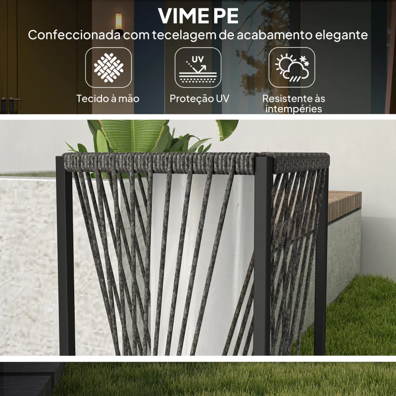 Outsunny Candeeiro Solar em Vime Sintético com Luzes LED Ligação e Desligação Automática Impermeável 22x22x77 cm Cinzento