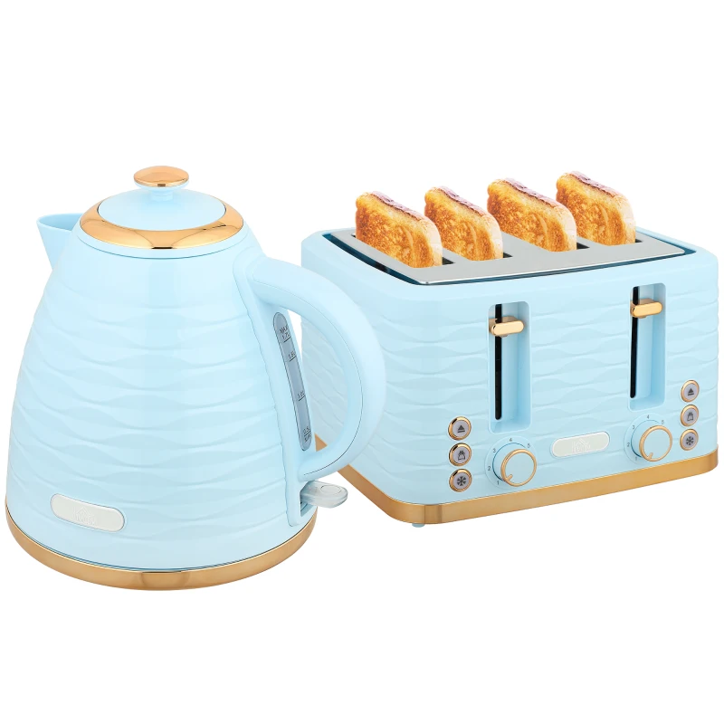 HOMCOM 3000W 1.7L Kettle & 4 Slice Toaster, Kettle and Toaster Set with 7 Browning Controls and Crumb Tray, Light Blue
