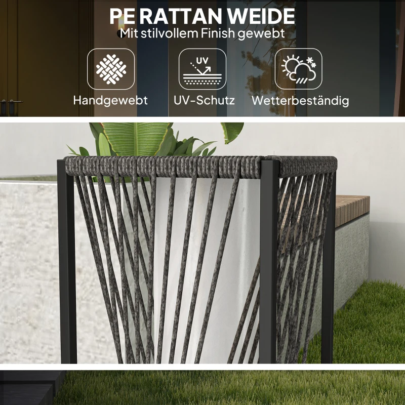 Outsunny Solar Stehlampe Rattan mit Lichtsensor 25 LED Solarlampen im Boho-Stil IP44 Wasserdicht Schwarz+Grau(m-6)