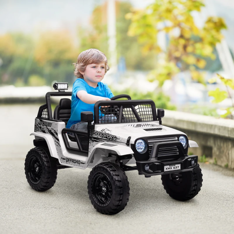 AIYAPLAY Kinder Elektrische Auto met Zachte Veren, Afstandsbediening, LED-lampjes, Toeter, 12V Motoren, van Kunststof en Metaal, Wit(m-10)
