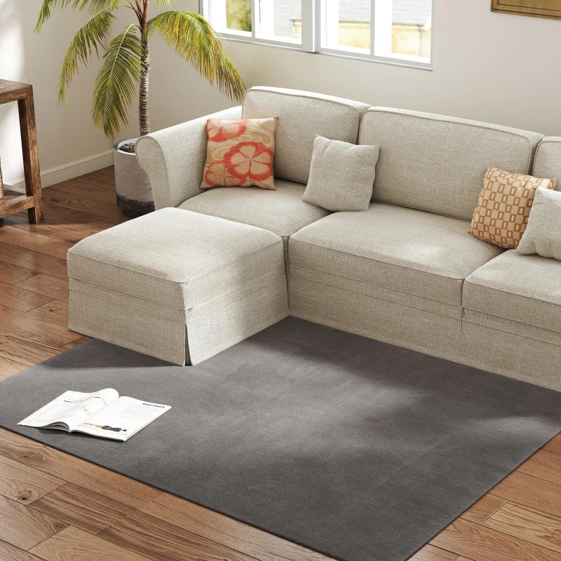 HOMCOM Teppich Wohnzimmer 160 x 120 cm Langflor Teppich, maschinenwaschbar, rutschfest, Kunstfell, Hellgrau