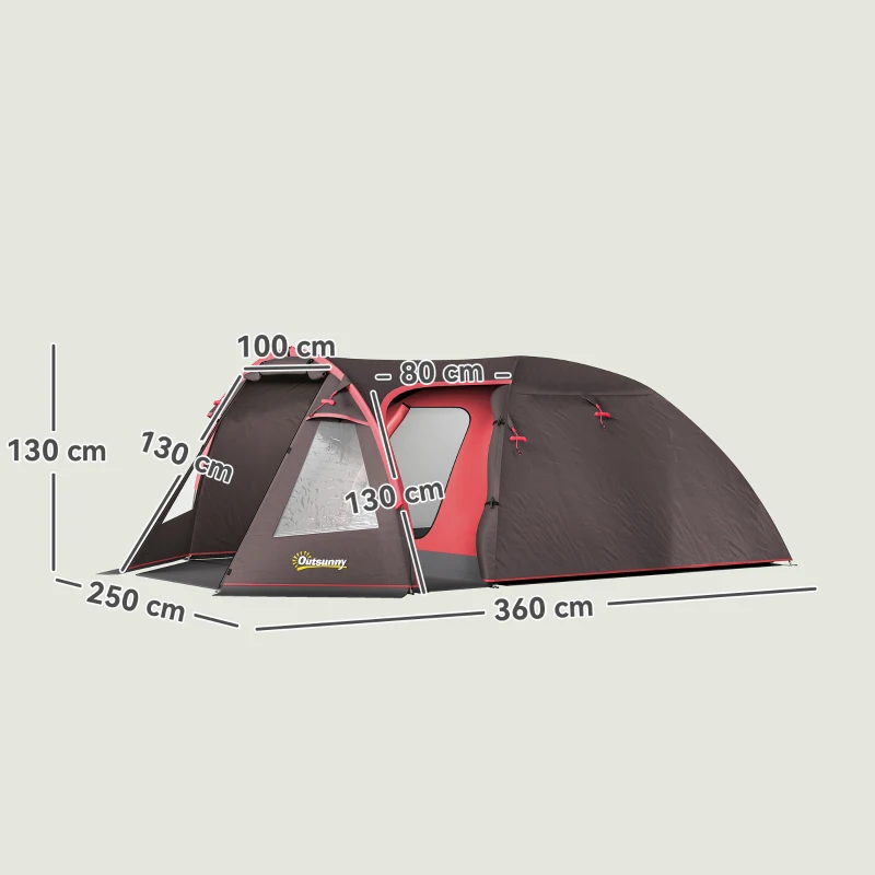 Outsunny Tenda da Campeggio da 2-4 Persone con Stanze Separate, Impermeabile con Doppie Porte, Grigio