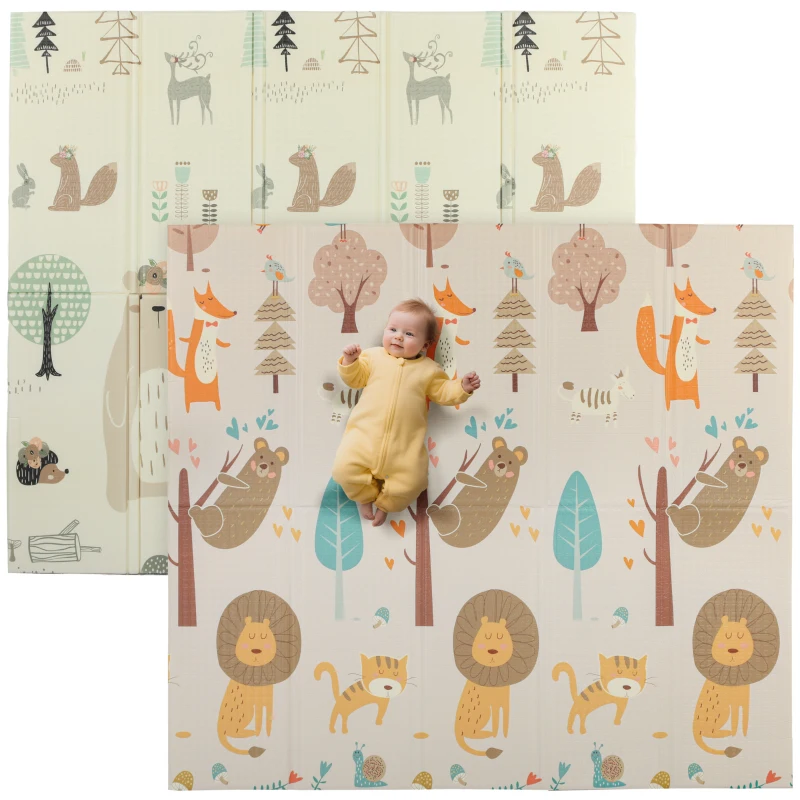 AIYAPLAY Tappeto per Bambini 0-6 Anni a Tema Bosco con Superficie Impermeabile in XPE Multicolore, 196x176x1.5 cm