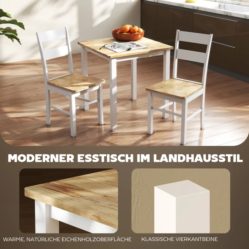 HOMCOM Stół jadalny z drewna kauczukowego, dla maksymalnie 4 osób, z antypoślizgowymi podkładkami, naturalne drewno