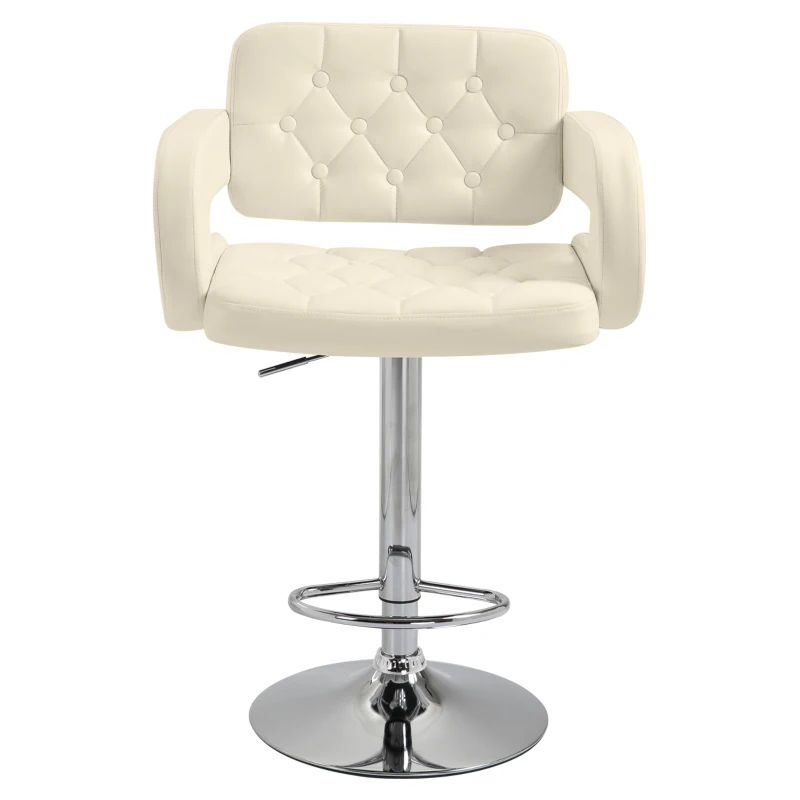 HOMCOM Tabouret de bar pivotant chaise de bar réglable en hauteur avec dossier repose-pieds et accoudoirs 61x50x94-114cm blanc