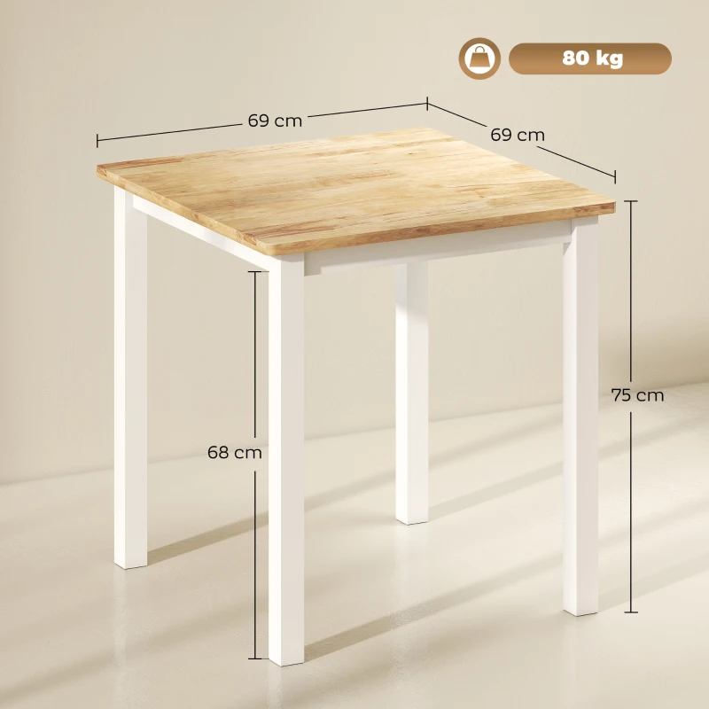 HOMCOM Stół jadalny z drewna kauczukowego, dla maksymalnie 4 osób, z antypoślizgowymi podkładkami, naturalne drewno