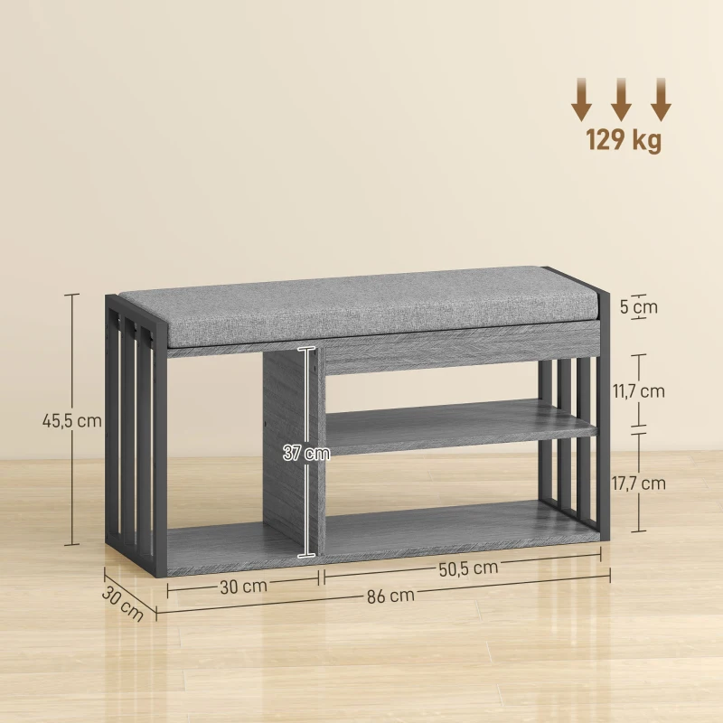 HOMCOM Étagère à Chaussures avec Banc, Étagère à Chaussures pour Couloir, Meuble à Chaussures avec Design à 3 Niveaux, pour Entrée, Salon, Chambre, Gris