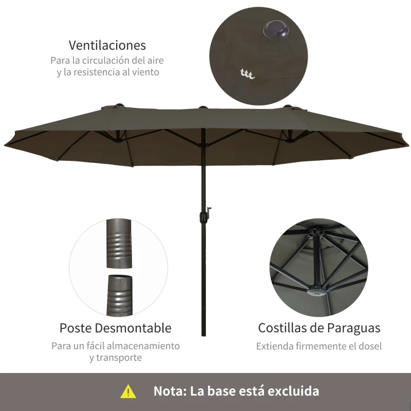 Outsunny Sombrilla Doble para Jardín 460x270x240 cm Parasol Anti UV con Manivela para Exterior Patio Terraza Piscina Color Gris